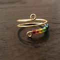 Anello anti-ansia regolabile in argento S925 con perline arcobaleno e filo dorato - Taglia US 7 Aperto (Regolabile) / Oro