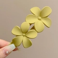 Barrette à cheveux fleurs jaune mat avec design vintage français minimaliste raffiné - Pince à Cheveux Latérale Double Fleur Jaune Gingembre (5#) / Environ 10,5 cm