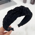 Cerchietto annodato nero classico con trama intrecciata per donna in tessuto semplice - Nero
