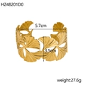 Detailed view of the hollow ginkgo leaf design on a gold-plated open bangle bracelet - Gold Ginkgo Leaf Hollow Out (HZ48201D0)