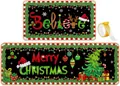 Christmas kitchen rug set featuring Believe and Merry Christmas text in festive red and green - 40*60cm / Christmas Style 6