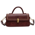 Retro brown vintage square handbag with a colorful patterned ethnic wide shoulder strap - Brown
