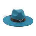 Turquoise wide brim western cowboy hat with brown leather band and bull head buckle - Malachite green