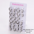 Set di 10 paia di orecchini a cerchio in acciaio inossidabile 304 argento su scheda - Colore Acciaio (Diametro del filo 3mm OD 17*18)