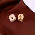 Vintage square stud earrings in gold and cream marble enamel for New Year style - 38# Gold White - Square Marble (Earring Buckle)