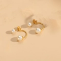 Elegant gold-plated C-shaped earrings with two white ABS pearls in a minimalist design - Double Pearl C-Shape Earrings