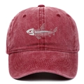Gorra de béisbol de algodón lavado burdeos con detalle bordado de espina de pescado - Talla Única(Ajustable) / Burdeos
