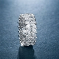Elegant marquise-cut eternity ring with double-row leaf symmetry in polished silver finish - US 6
