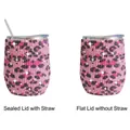 Pink leopard rhinestone 12oz stainless steel tumbler with straw and flat lid options - Leopard Pink