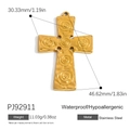 Golden 18k plated stainless steel cross pendant with detailed spiral texture - Gold Stainless Steel Spiral Textured Large Cross Pendant (PJ92911)