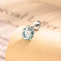 Delicate heart-shaped cartilage piercing stud with a faceted blue zircon in silver - Light Sea Blue (A403-3)