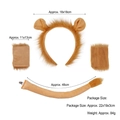 Brown plush lion costume set with ears headband, wristbands and tail for kids costume - Soft Lion Set + Tail + Furry Gloves