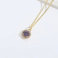 Exquisite gold choker necklace featuring a deep purple round zircon pendant with white stones - Purple