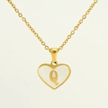 Golden stainless steel heart necklace with white pearl texture and letter Q pendant - Letter Q