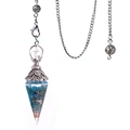 Antique silver hex cone pendulum necklace with blue crystal and resin energy tower - Blue Apatite (Antique Silver)