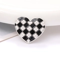 Colgante de corazón a cuadros con perlas y borde plateado para joyas DIY - Plateado