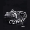 Silver stainless steel dragon bone bracelet for men featuring a dragon head and 11.8mm width - 11.8mm / 19cm / Antique Silver