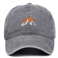 Vintage dark gray washed cotton baseball cap featuring mountain sun embroidery - One Size / Gray
