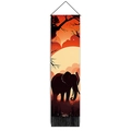 Arazzo verticale con sagoma di elefante, tramonto caldo e nappe decorative - 32.5x130cm / Stile-4 (Elefante al Tramonto)