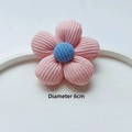 Detailed close-up of 6cm pink floral fabric accessory with blue center and ribbed texture - Original Version / 5-Petal Pink