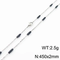 Minimalist silver chain necklace with black cylindrical beads in 450mm length - Steel Black (KN232177-Z)