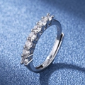 Adjustable silver ring with sparkling clear stones on a textured blue background - Stone Removal [platinum] Ljz-77 / Adjustable Open