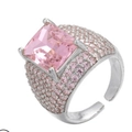 Adjustable silver ring with large square pink zircon and pave-set side stones - Adjustable Open / Silver-Pink Zirconia