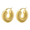 French vintage style gold plated croissant hoop earrings with spiral texture for women - C-Shape Threaded Style (VE1028) / Gold