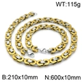 Two-tone gold and silver Byzantine chain set including 60cm necklace and 21cm bracelet - 10mm / Gold & Silver