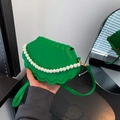 Minimalist green shell-shaped crossbody bag with pearl handle and leather strap - Green