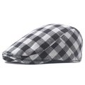 Casquette plate classique à carreaux noir et blanc en tissu de coton respirant - Réglable / Noir avec boucle arrière