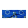 Elastic yoga headband in blue with gold Greek key patterns and stylish knot detail - Blue Greek Key