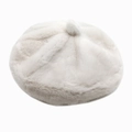 Close-up of white fluffy faux fur beret featuring soft plush texture and top pom-pom detail - M(56-58cm) / White