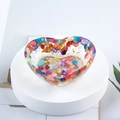 Heart-shaped resin jewelry tray with colorful crystals and gold foil flakes - 07 Colorful Shell + Gold Foil