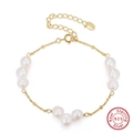 Baroque natural freshwater pearl bracelet with S925 sterling silver gold chain - Gold Thin Chain Multi-Pearl (GPB22-14K)