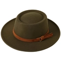 Detail of olive green fedora hat with brown faux suede band and metallic buckle accent - M(56-58cm) / Army Green
