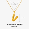 Golden puffy letter V pendant necklace in polished stainless steel for women - Letter V
