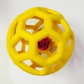 Bright yellow hollow lattice pet toy ball with pink bell made of flexible TPR rubber - Yellow with Bell
