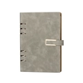 Cuaderno de negocios A5 en cuero gris con elegante hebilla rectangular de metal dorado - Gris