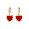 Pendientes de corazón en plata de ley 925 con ágata roja y circonitas blancas brillantes - Plata 925 / Pendientes de ágata roja