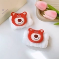 Coppia di polsini in pile di corallo bianco con ricamo orso rosso per lavaggio viso - Stile Orso Rosso (76#) / 1 Pezzo / Bianco