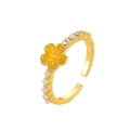 Golden adjustable ring set featuring yellow enamel sunflower with pearls and rhinestones - Yellow Five-petal Flower Open Ring (14k Light Gold 8224)