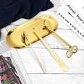 4-piece golden stainless steel candle tool set with snuffer, trimmer, hook, and tray - Gold 4-Piece Set (Tube)
