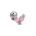 Pink marquise zircon cartilage stud in silver steel with secure ball screw back - EGD0072 Silver Double Leaf V-Shape