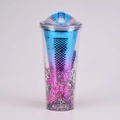 Double-walled plastic mermaid scale tumbler with blue-purple gradient and colorful sequins - Fish Scale Pattern/Flip Mouth / Type G/Blue Pink Purple Gradient