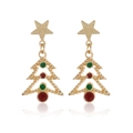 Golden Christmas tree stud earrings with star top and red and green gemstones - Hollow Christmas Tree Drop Earrings