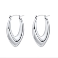Polished silver stainless steel thick teardrop hoop earrings for women in a modern design - Thick Profile Ear Buckle (EH-290S) / Silver