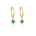 Boucles d'oreilles créoles dorées avec pendentifs fleurs en zircon vert et griffes - Or Zircon Vert