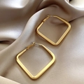 Elegant gold square hoop earrings featuring a matte finish on champagne satin fabric - E2351 Gold Square Hoop