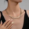 Three-tone braided flat herringbone snake chain necklace in gold silver and rose gold - Tricolor Braided Flat Snake Chain